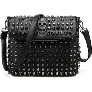 Studded Skull Bag for Women,Vegan Leather Punk Rock Rivet Bag,Shoulder Bag H1417